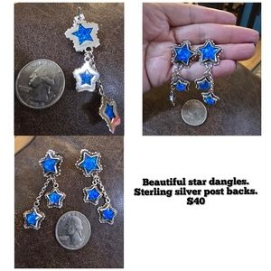 Silver and Blue Star Dangle Earrings